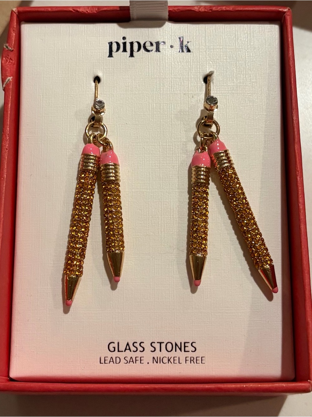 Piper K Gold Crystal Pencil Dangle Earrings